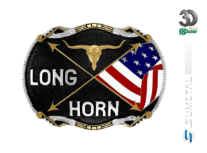 12870FJ ND Fivela Country Masculina Longhorn Bandeira