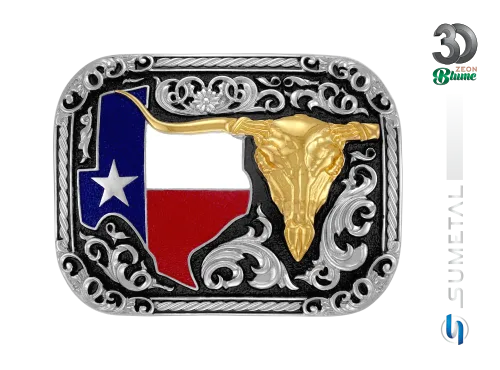 14131FJ ND Fivela Country Masculina Longhorn Bandeira Texas