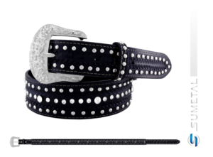 Cinto Country Com Strass e Cravos Preto CT0068