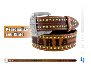 Cinto Country Nome Personalizável Caramelo Destacado Com Fivela Comum CT0108