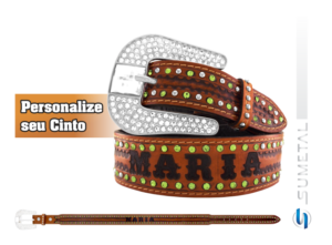 Cinto Country Nome Personalizável Caramelo Destacado Com Fivela de Strass CT0108