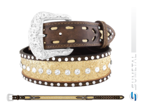 Cinto Country Gliter Dourado Caramelo Com Fivela Comum CT0199
