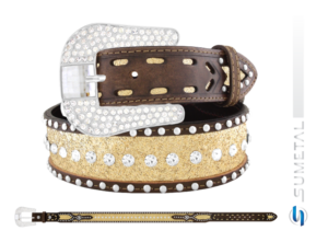 Cinto Country Gliter Dourado Caramelo Com Fivela de Strass CT0199