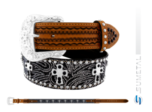 Cinto Country Tecido Preto Strass Caramelo Destacado Com Fivela Comum CT0201