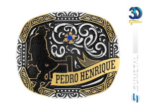 Fivela Country Masculina Cowboy Gravação 14461FJ PD Preta G - Frente
