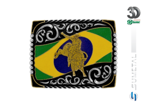 Fivela Country Touro Bandeira Brasil 15607FJ ND - Frente